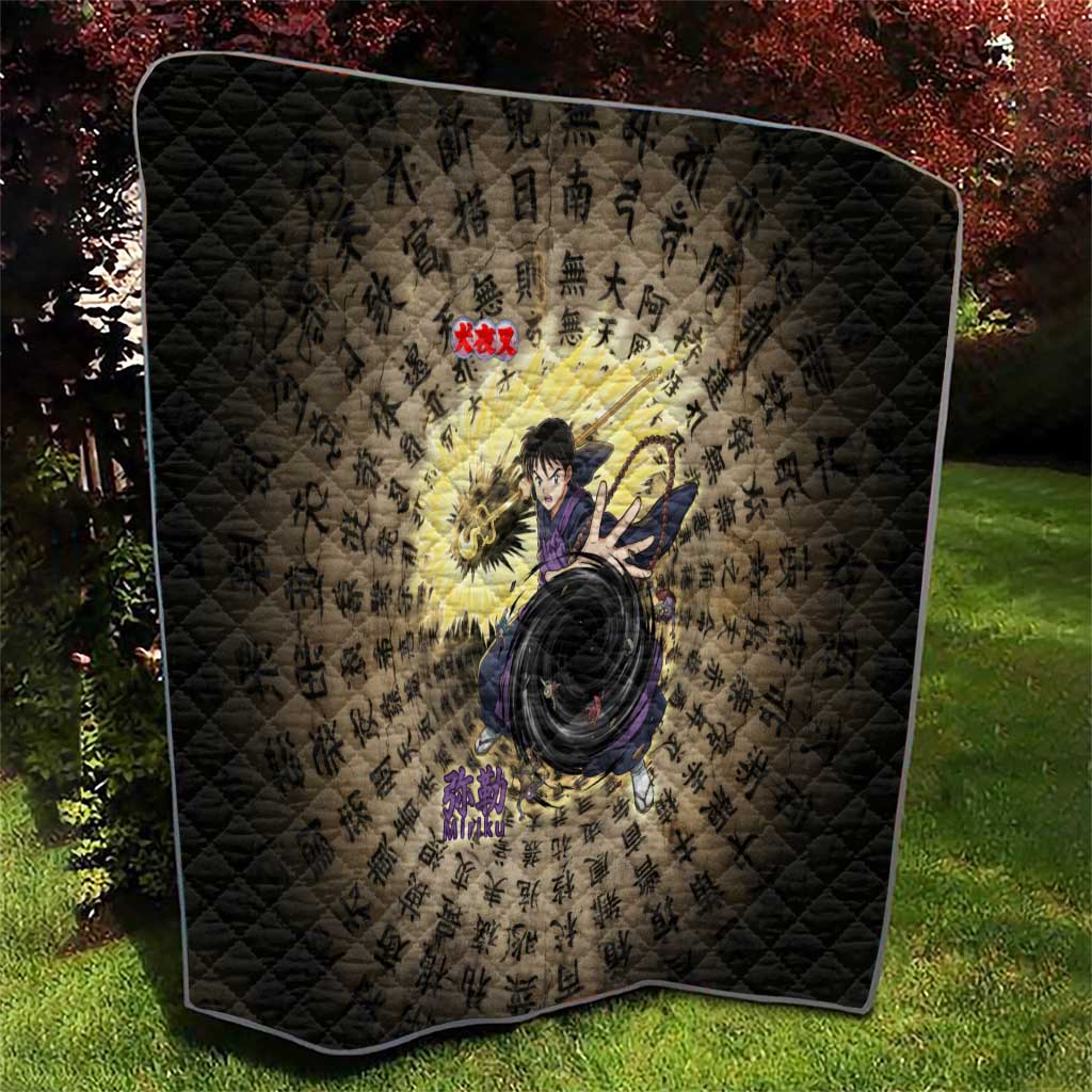Miroku Inuyasha Series Quilt Cursed Monk Aesthetic with Sutra Script Background
