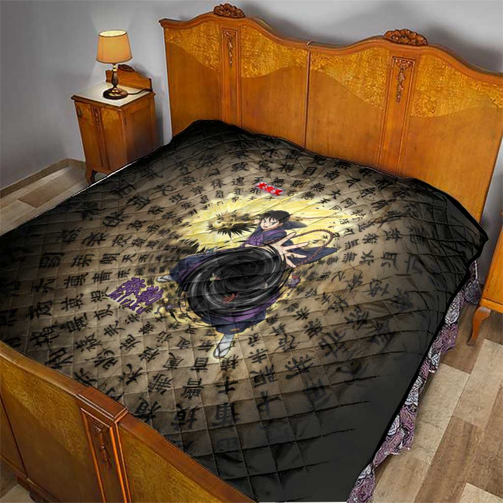 Miroku Inuyasha Series Quilt Cursed Monk Aesthetic with Sutra Script Background
