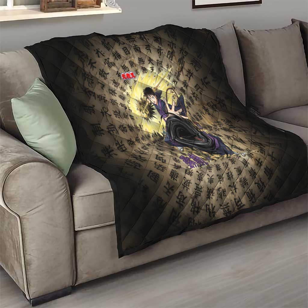 Miroku Inuyasha Series Quilt Cursed Monk Aesthetic with Sutra Script Background