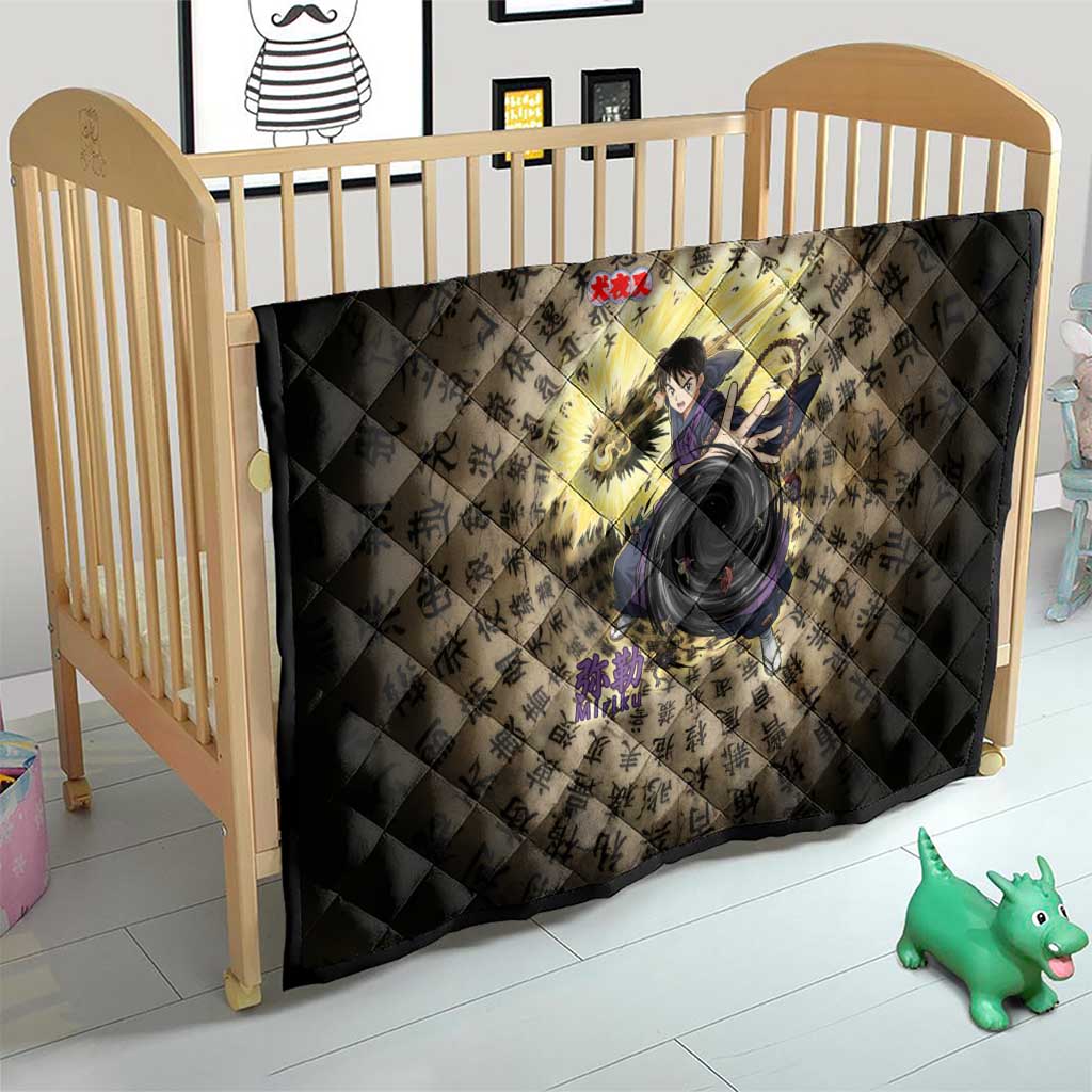 Miroku Inuyasha Series Quilt Cursed Monk Aesthetic with Sutra Script Background