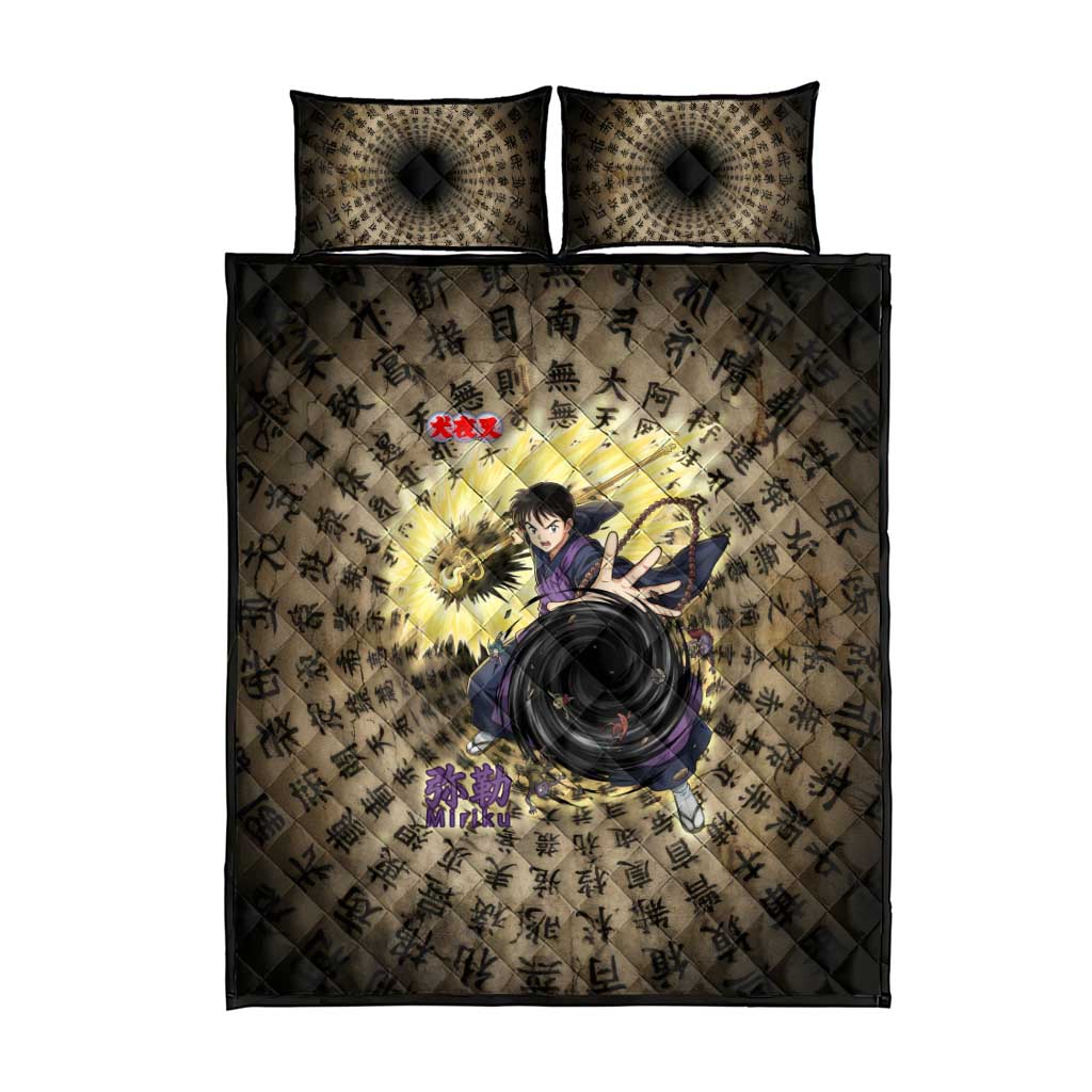 Miroku Inuyasha Series Quilt Bed Set Cursed Monk Aesthetic with Sutra Script Background