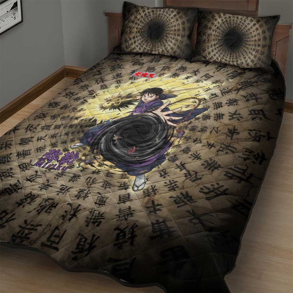 Miroku Inuyasha Series Quilt Bed Set Cursed Monk Aesthetic with Sutra Script Background