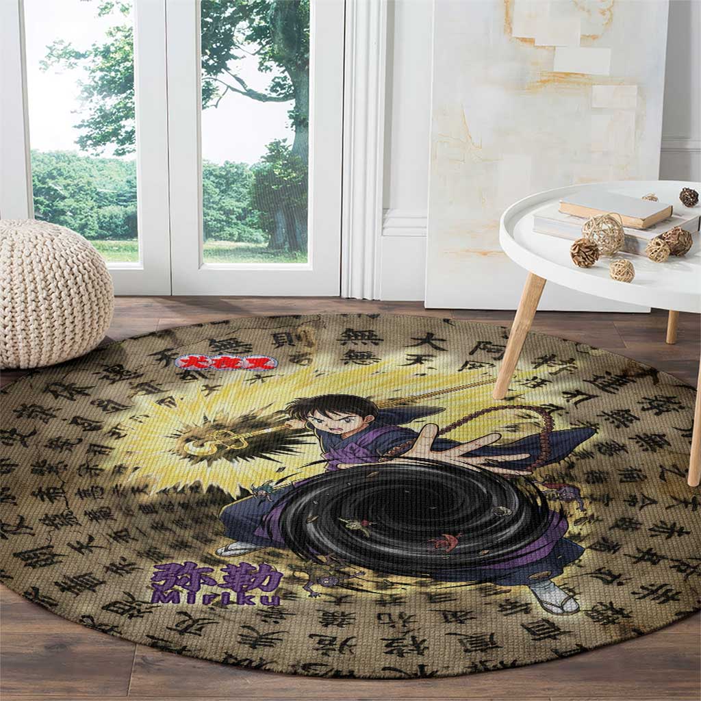 Miroku Inuyasha Series Round Carpet Cursed Monk Aesthetic with Sutra Script Background