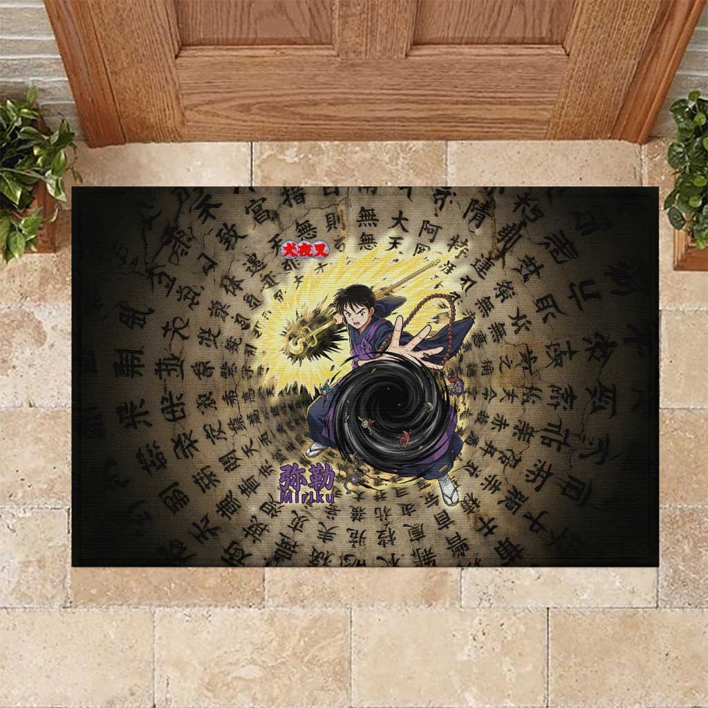 Miroku Inuyasha Series Rubber Doormat Cursed Monk Aesthetic with Sutra Script Background