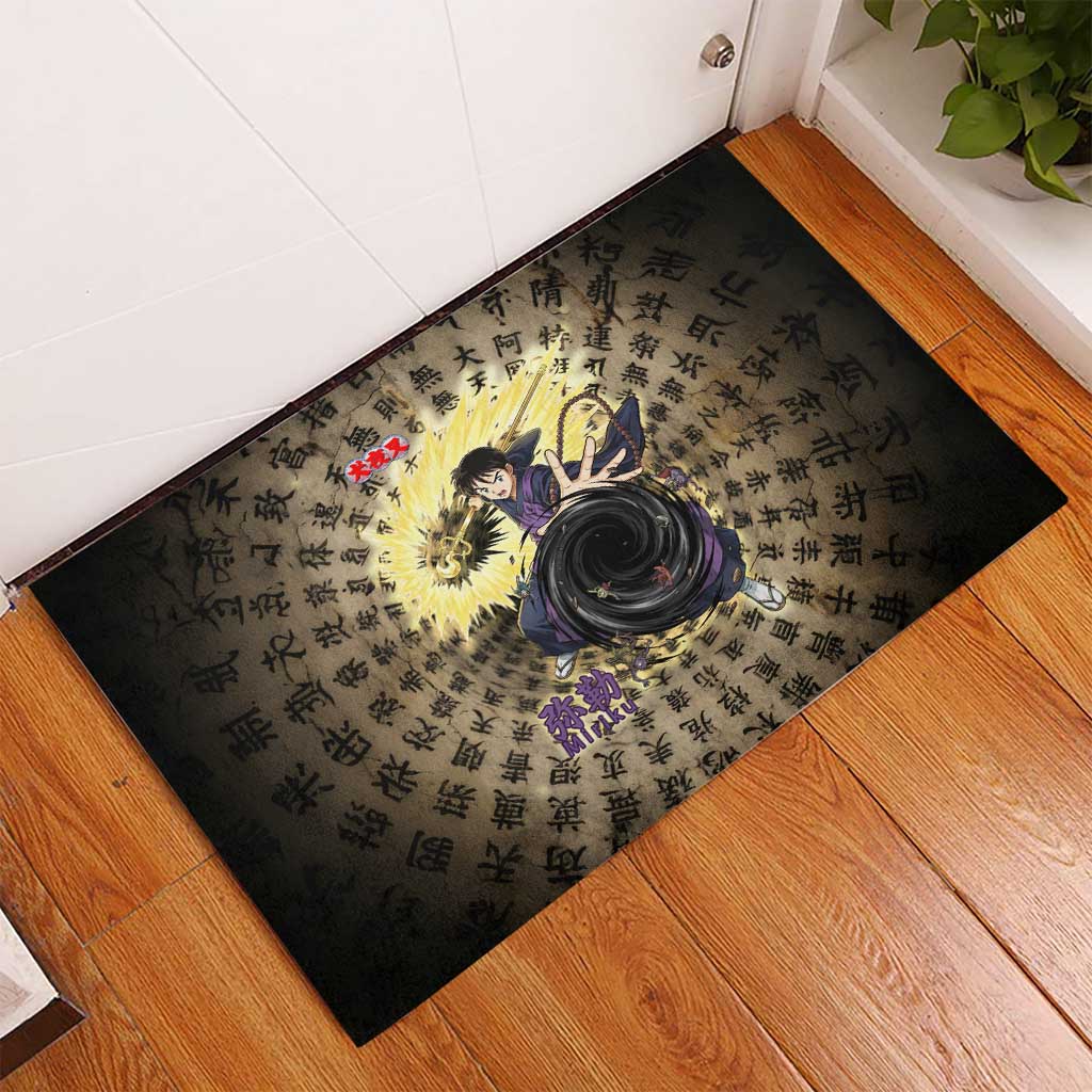 Miroku Inuyasha Series Rubber Doormat Cursed Monk Aesthetic with Sutra Script Background