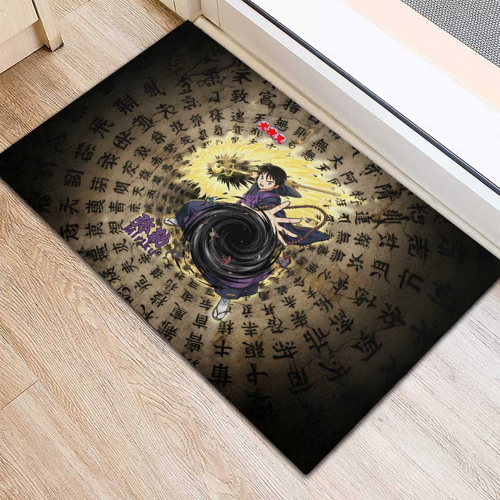 Miroku Inuyasha Series Rubber Doormat Cursed Monk Aesthetic with Sutra Script Background