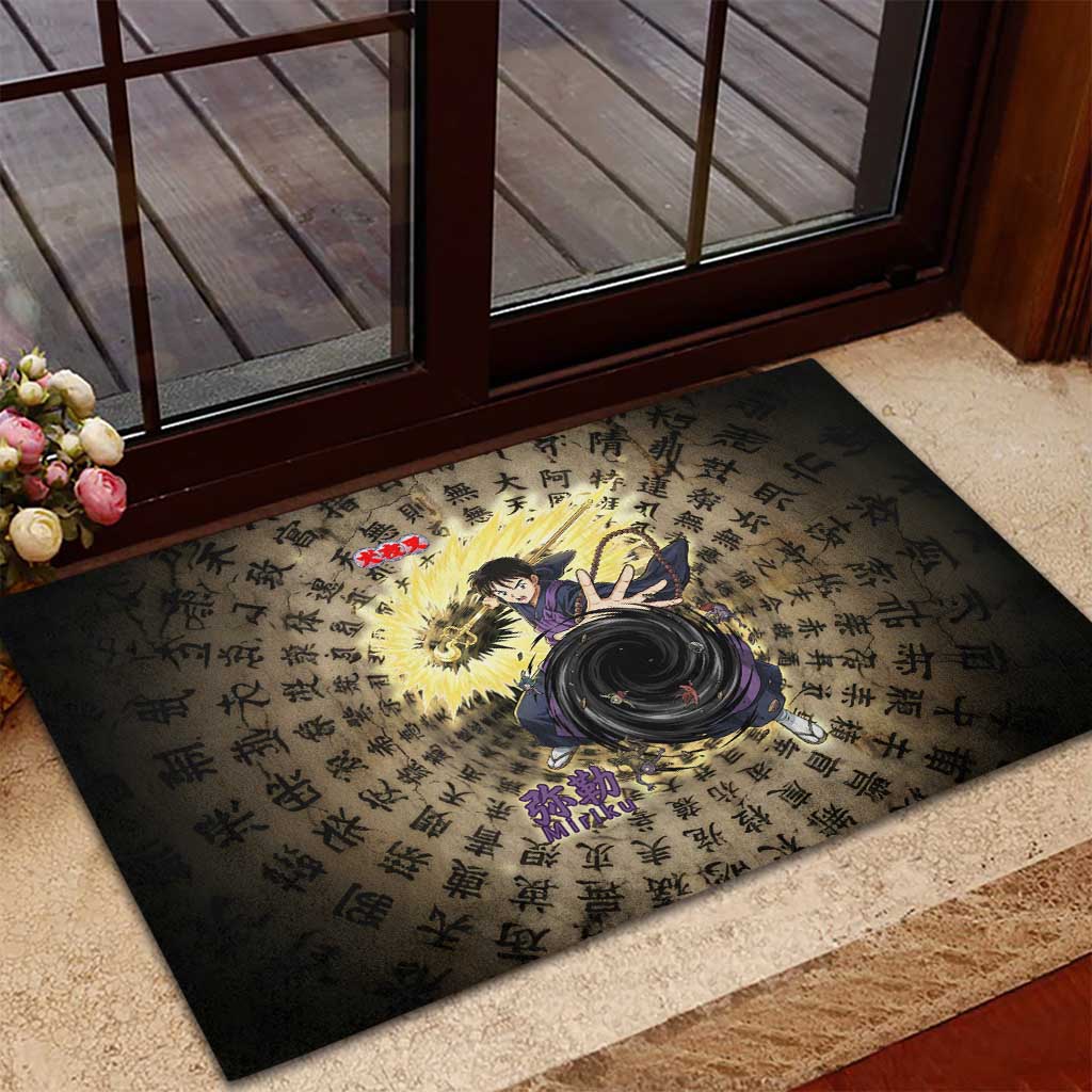 Miroku Inuyasha Series Rubber Doormat Cursed Monk Aesthetic with Sutra Script Background
