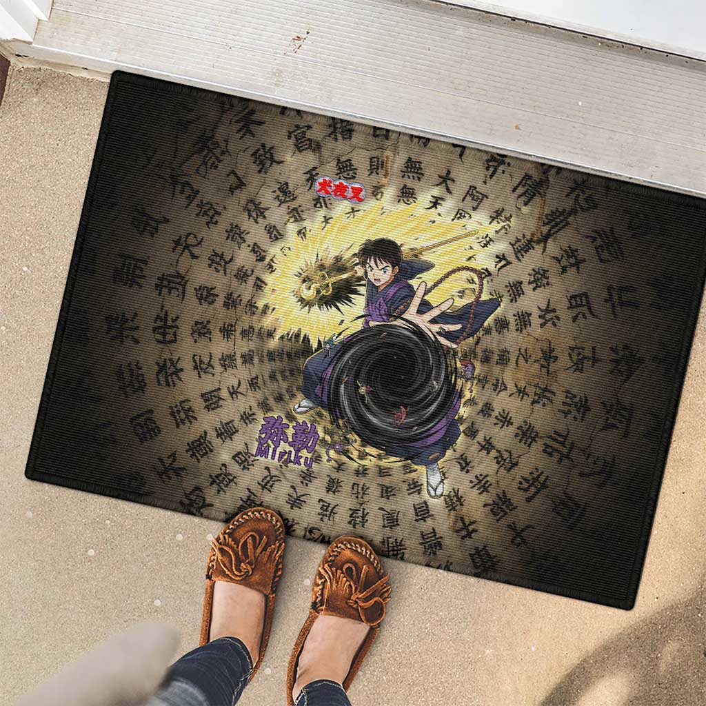 Miroku Inuyasha Series Rubber Doormat Cursed Monk Aesthetic with Sutra Script Background