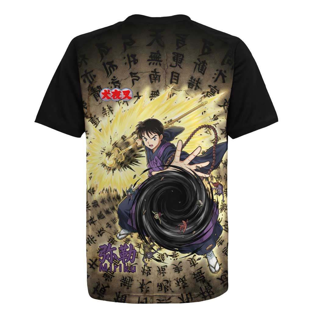 Miroku Inuyasha Series Rugby Jersey Cursed Monk Aesthetic with Sutra Script Background