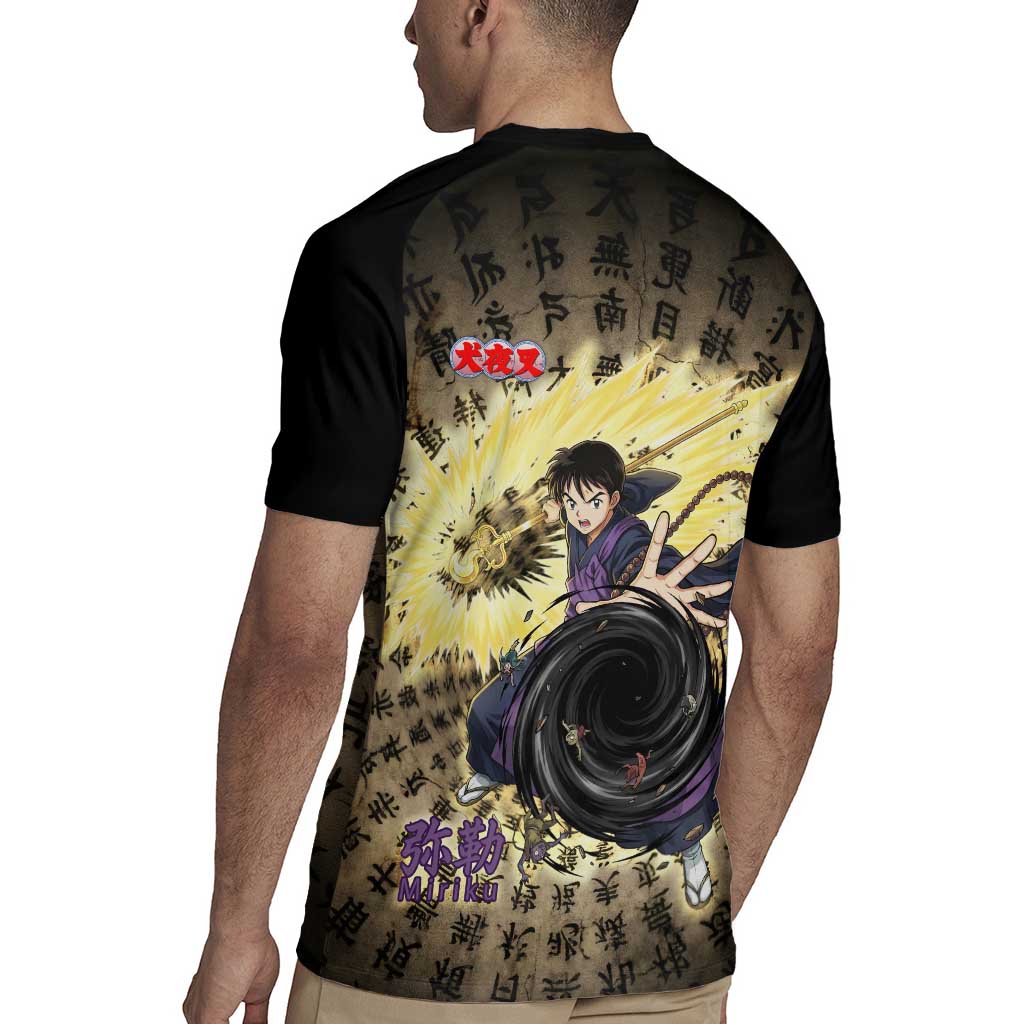 Miroku Inuyasha Series Rugby Jersey Cursed Monk Aesthetic with Sutra Script Background