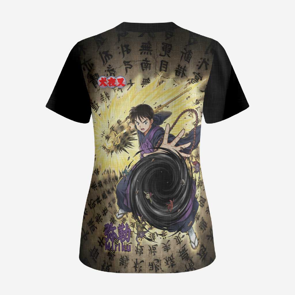 Miroku Inuyasha Series Scrub Top Cursed Monk Aesthetic with Sutra Script Background