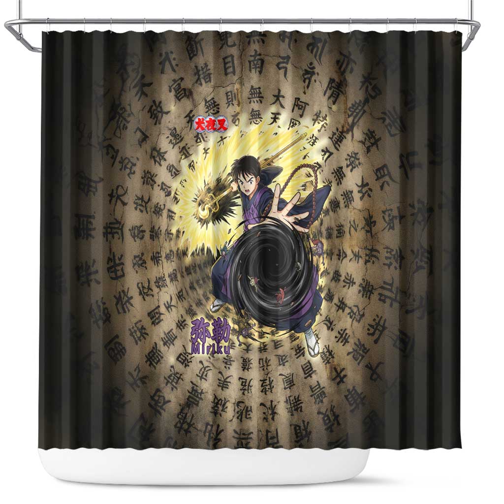 Miroku Inuyasha Series Shower Curtain Cursed Monk Aesthetic with Sutra Script Background