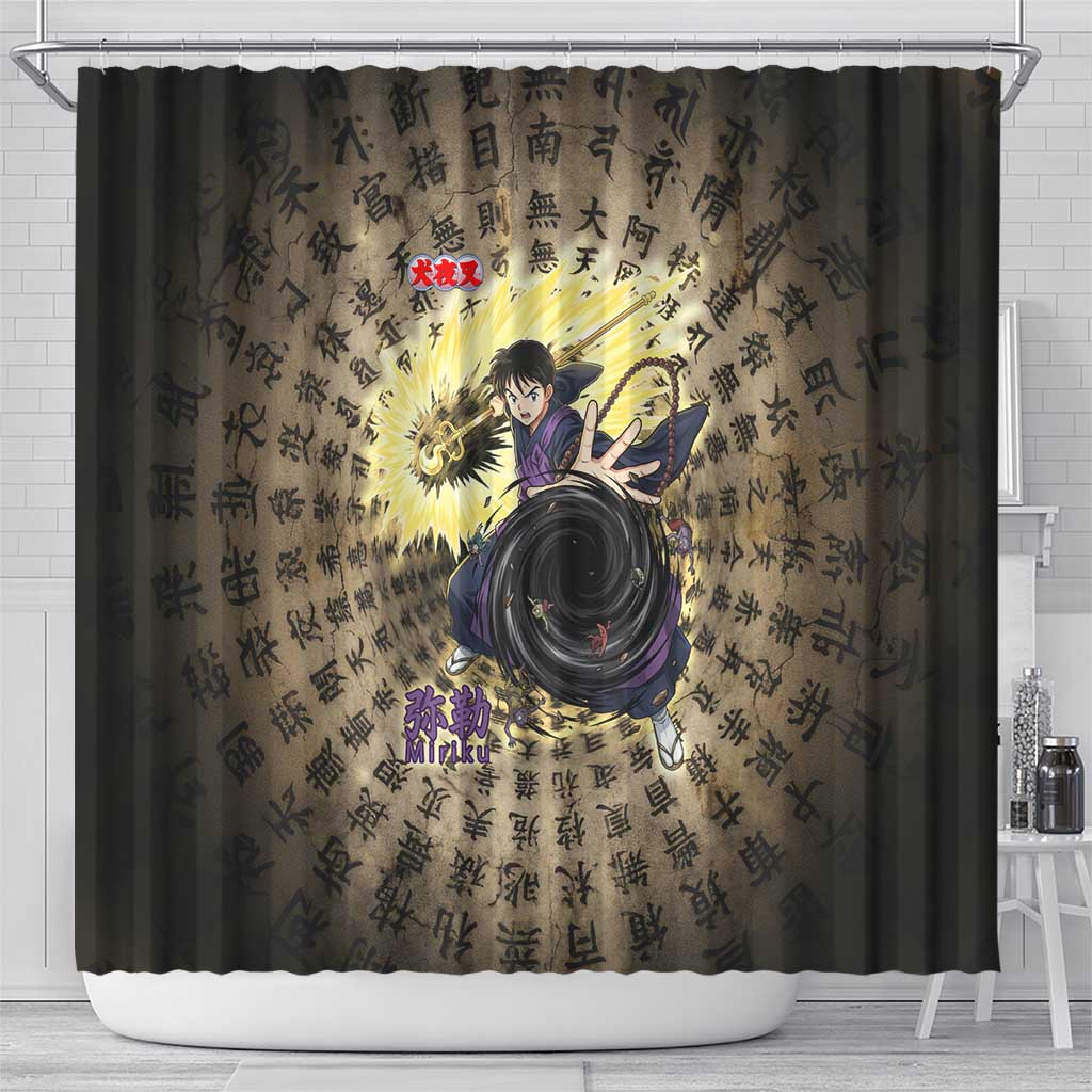 Miroku Inuyasha Series Shower Curtain Cursed Monk Aesthetic with Sutra Script Background