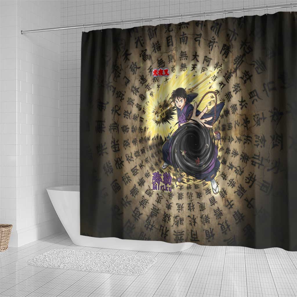 Miroku Inuyasha Series Shower Curtain Cursed Monk Aesthetic with Sutra Script Background