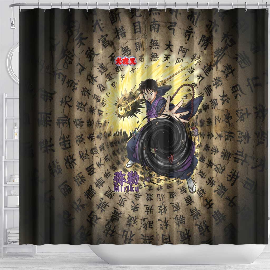 Miroku Inuyasha Series Shower Curtain Cursed Monk Aesthetic with Sutra Script Background