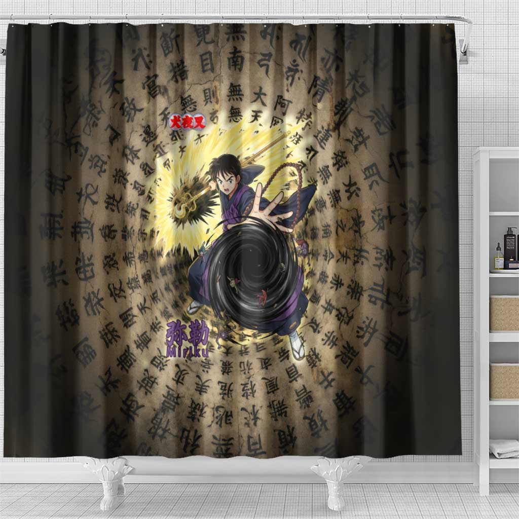 Miroku Inuyasha Series Shower Curtain Cursed Monk Aesthetic with Sutra Script Background