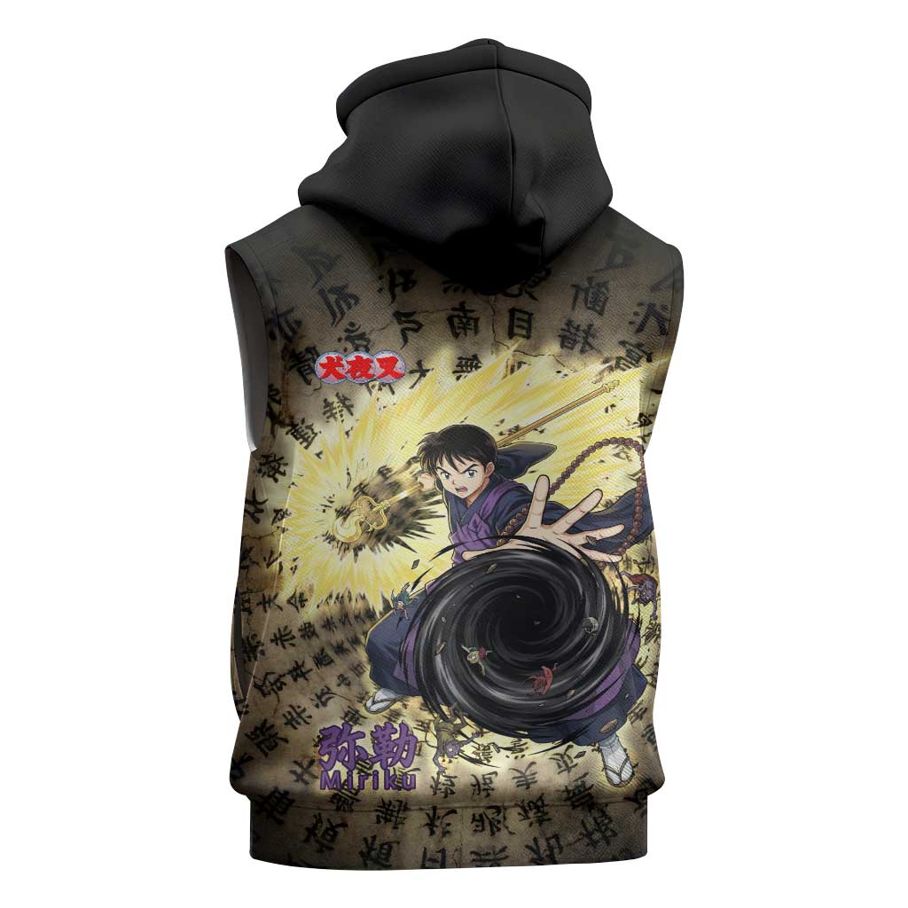 Miroku Inuyasha Series Sleeveless Hoodie Cursed Monk Aesthetic with Sutra Script Background