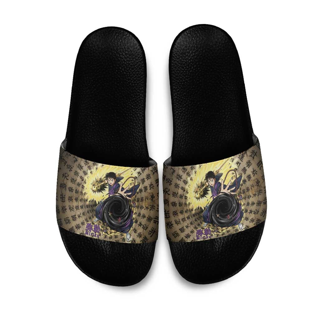 Miroku Inuyasha Series Slide Sandals Cursed Monk Aesthetic with Sutra Script Background