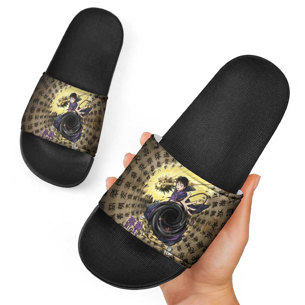 Miroku Inuyasha Series Slide Sandals Cursed Monk Aesthetic with Sutra Script Background