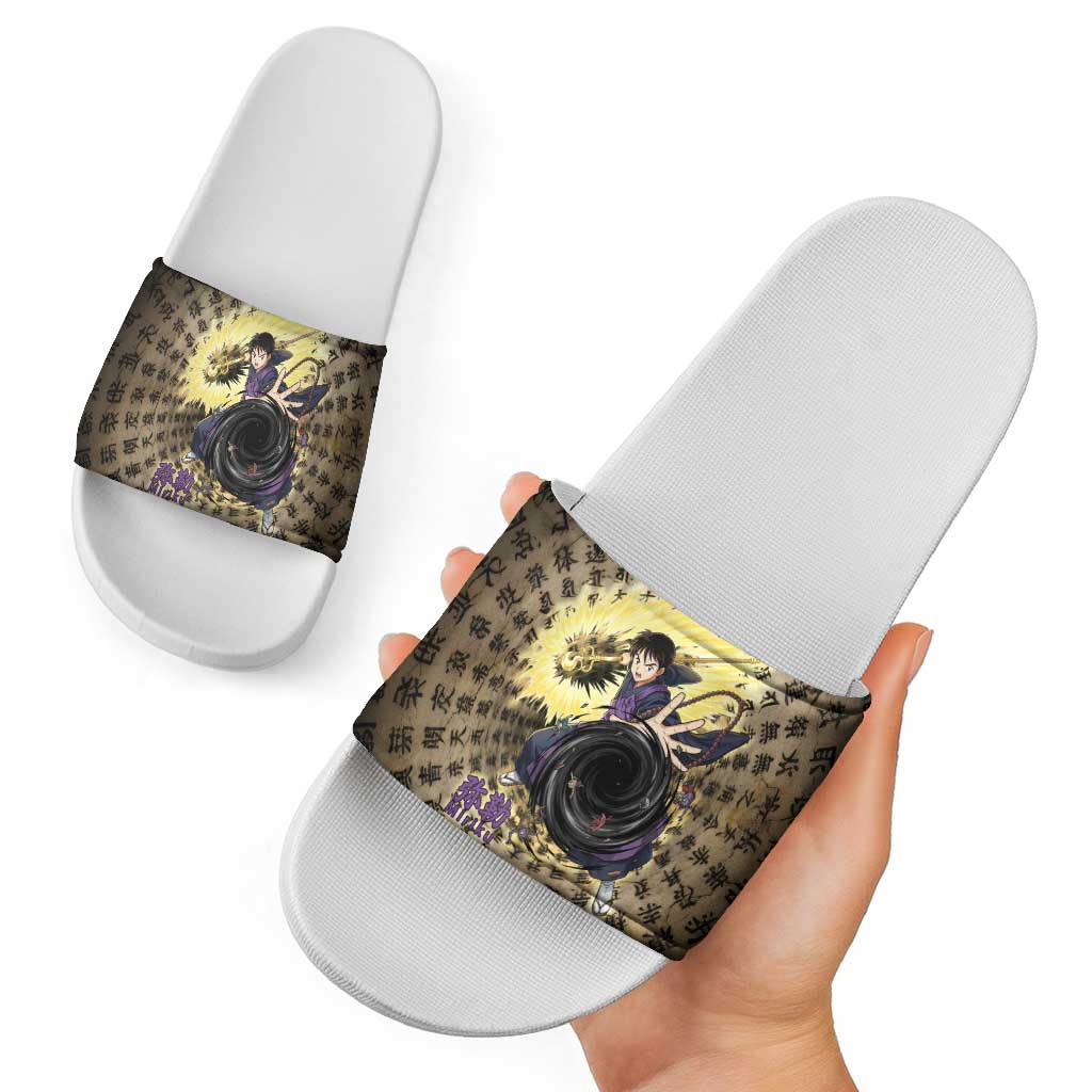 Miroku Inuyasha Series Slide Sandals Cursed Monk Aesthetic with Sutra Script Background
