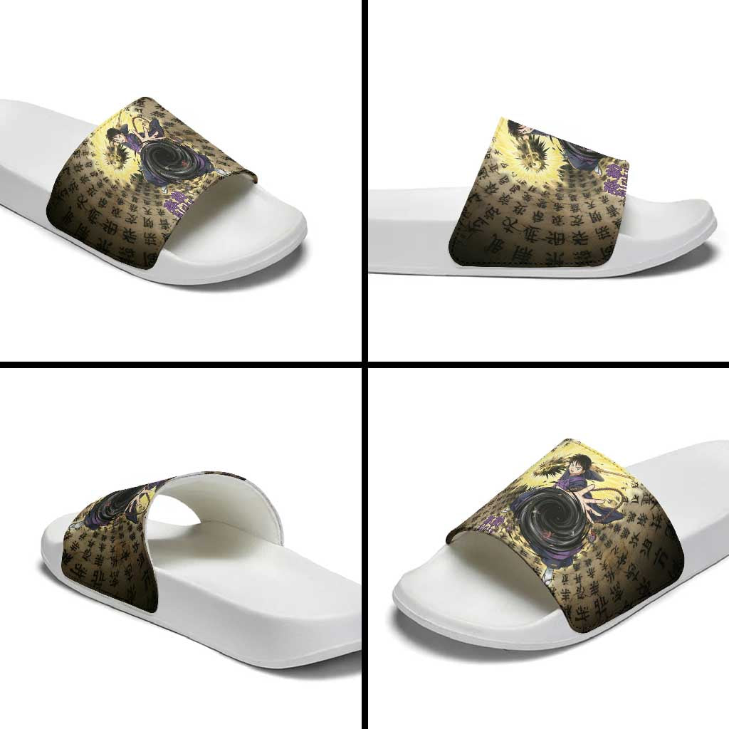 Miroku Inuyasha Series Slide Sandals Cursed Monk Aesthetic with Sutra Script Background
