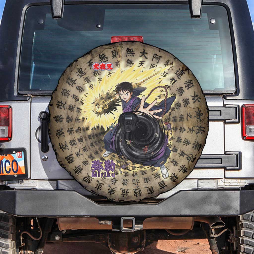 Miroku Inuyasha Series Spare Tire Cover Cursed Monk Aesthetic with Sutra Script Background