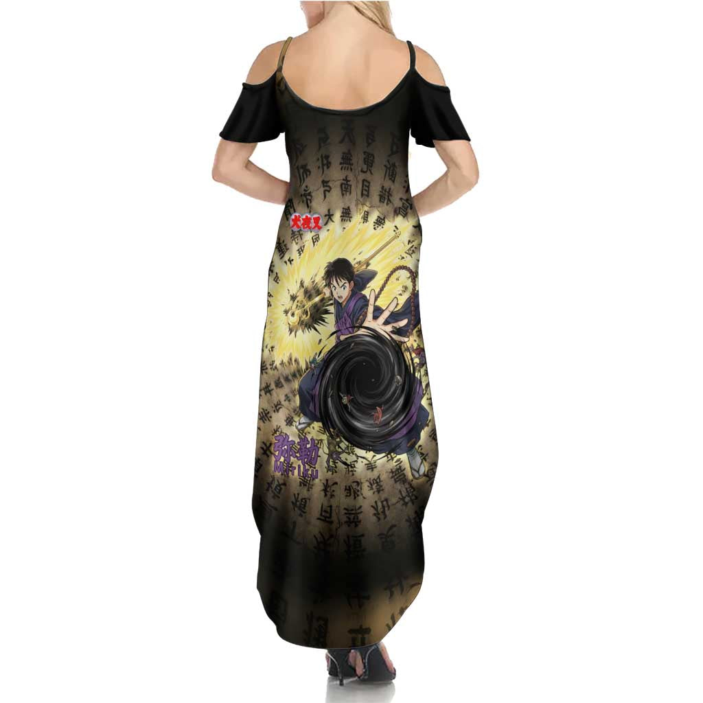 Miroku Inuyasha Series Summer Maxi Dress Cursed Monk Aesthetic with Sutra Script Background