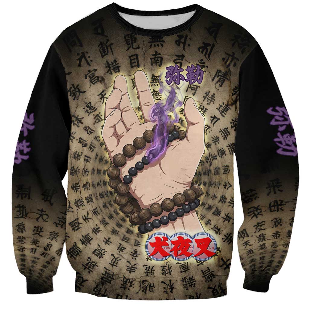 Miroku Inuyasha Series Sweatshirt Cursed Monk Aesthetic with Sutra Script Background