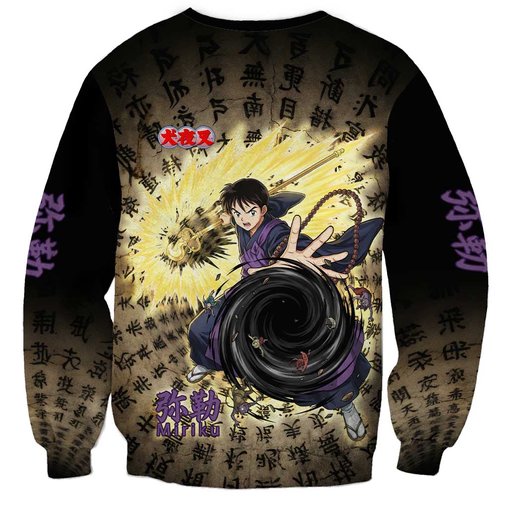 Miroku Inuyasha Series Sweatshirt Cursed Monk Aesthetic with Sutra Script Background