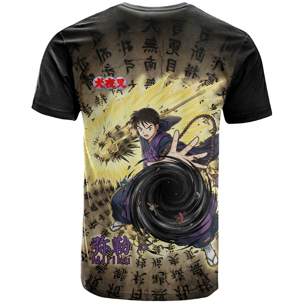 Miroku Inuyasha Series T Shirt Cursed Monk Aesthetic with Sutra Script Background