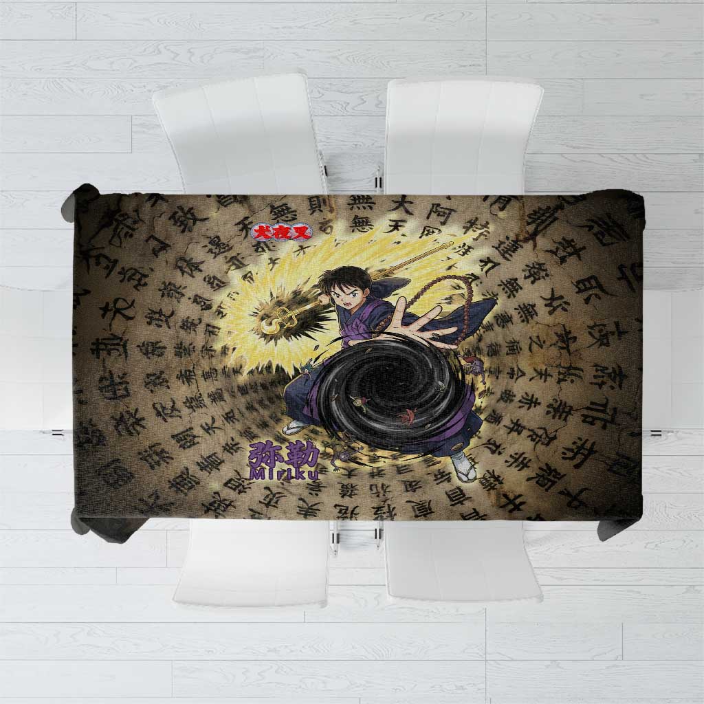 Miroku Inuyasha Series Tablecloth Cursed Monk Aesthetic with Sutra Script Background