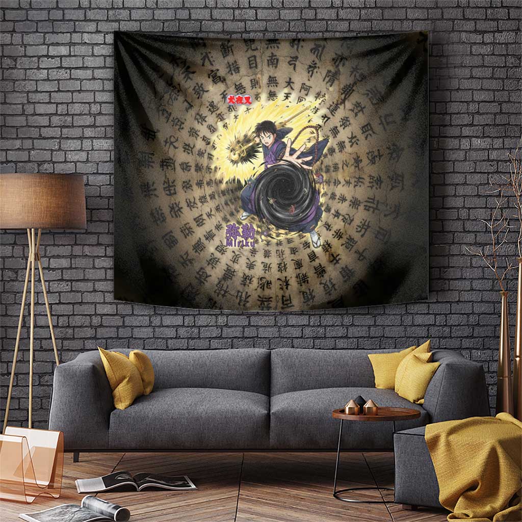 Miroku Inuyasha Series Tapestry Cursed Monk Aesthetic with Sutra Script Background