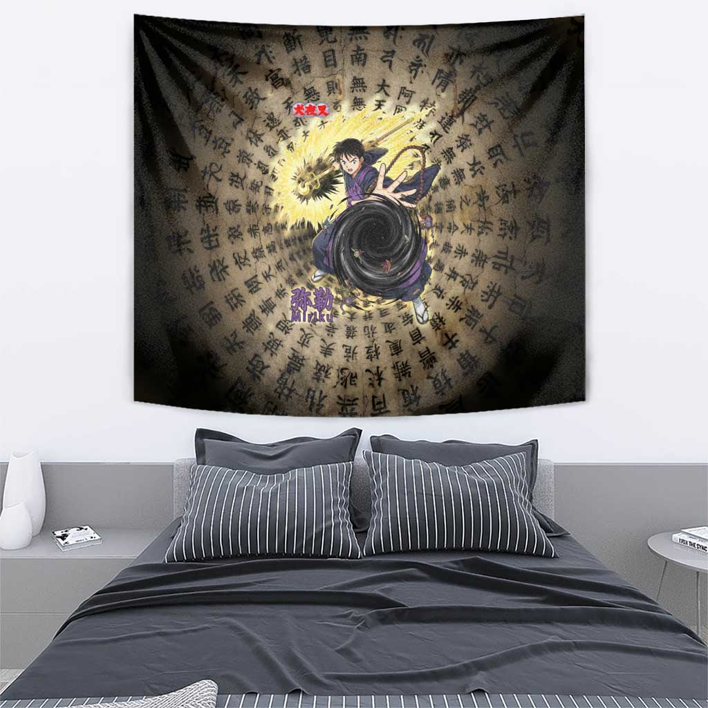 Miroku Inuyasha Series Tapestry Cursed Monk Aesthetic with Sutra Script Background