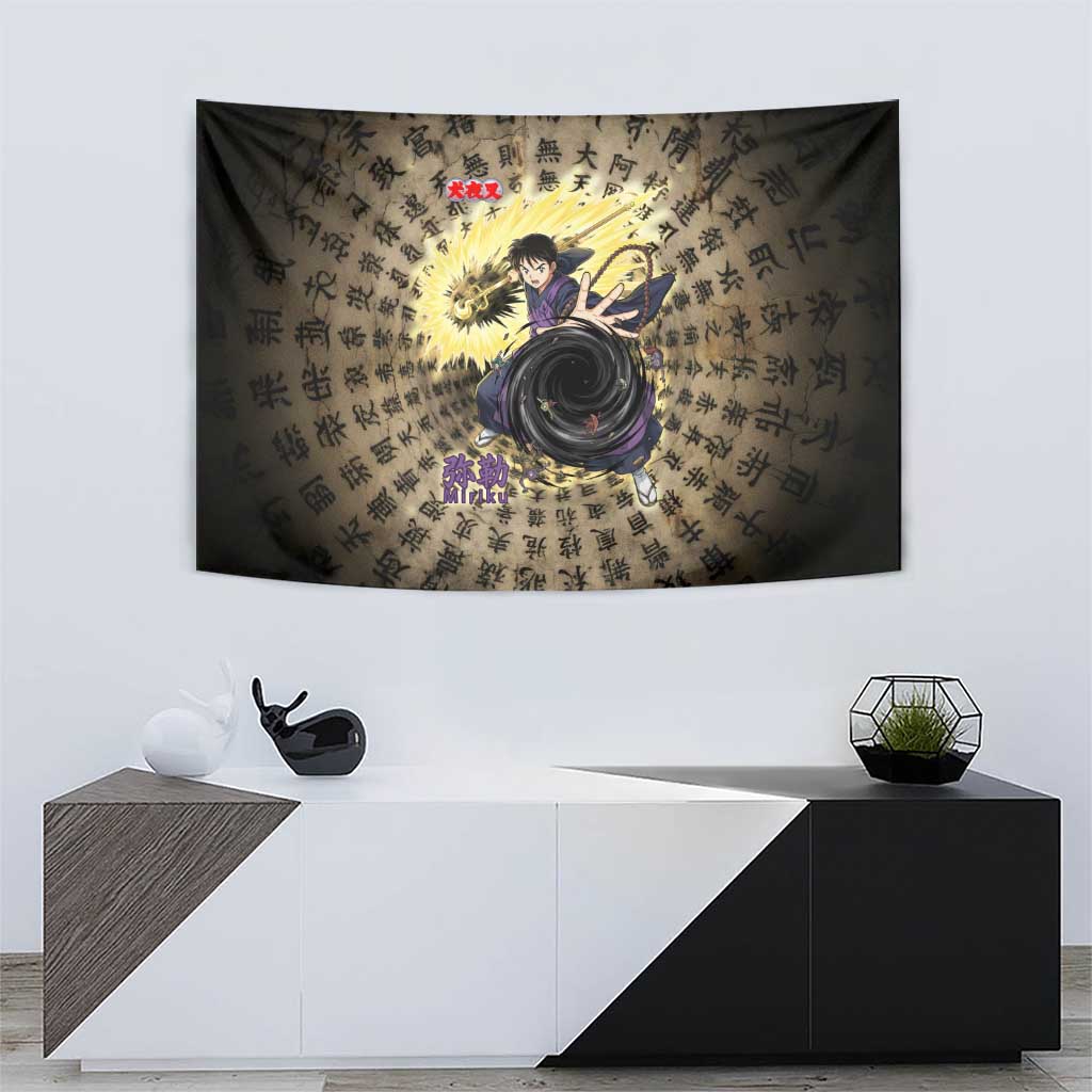 Miroku Inuyasha Series Tapestry Cursed Monk Aesthetic with Sutra Script Background