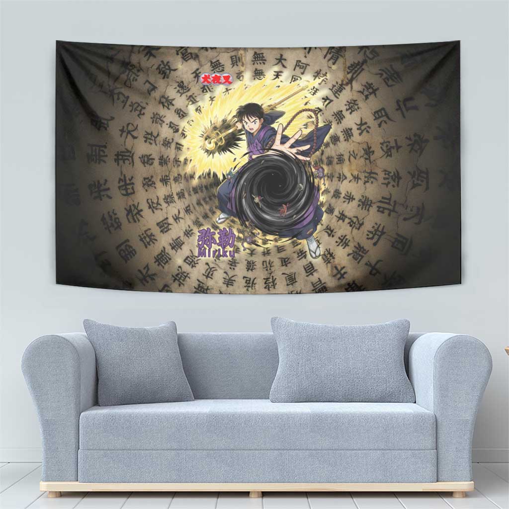 Miroku Inuyasha Series Tapestry Cursed Monk Aesthetic with Sutra Script Background