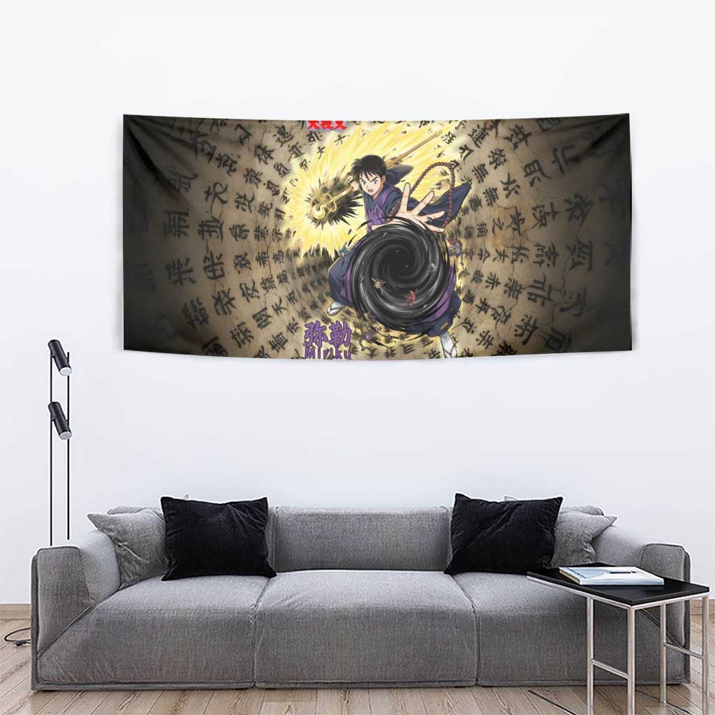 Miroku Inuyasha Series Tapestry Cursed Monk Aesthetic with Sutra Script Background