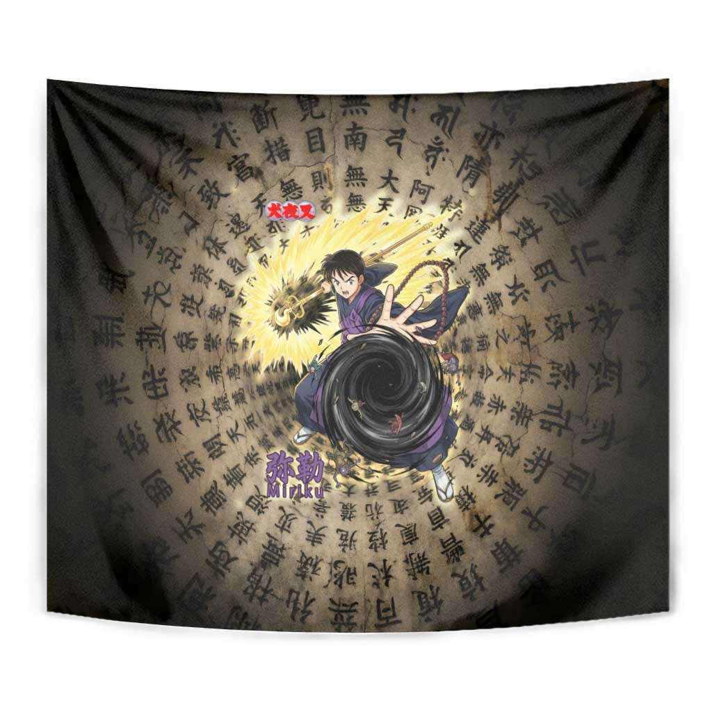 Miroku Inuyasha Series Tapestry Cursed Monk Aesthetic with Sutra Script Background