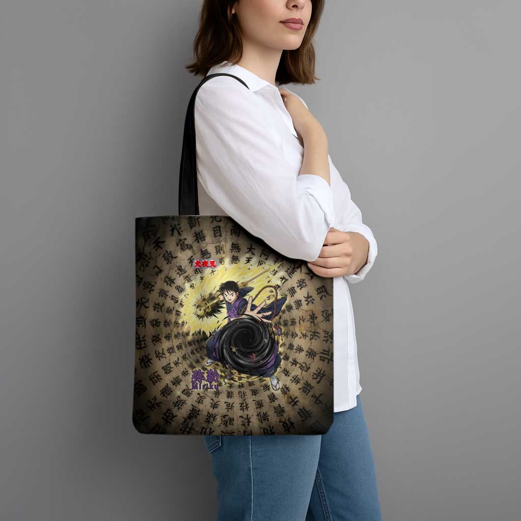 Miroku Inuyasha Series Tote Bag Cursed Monk Aesthetic with Sutra Script Background