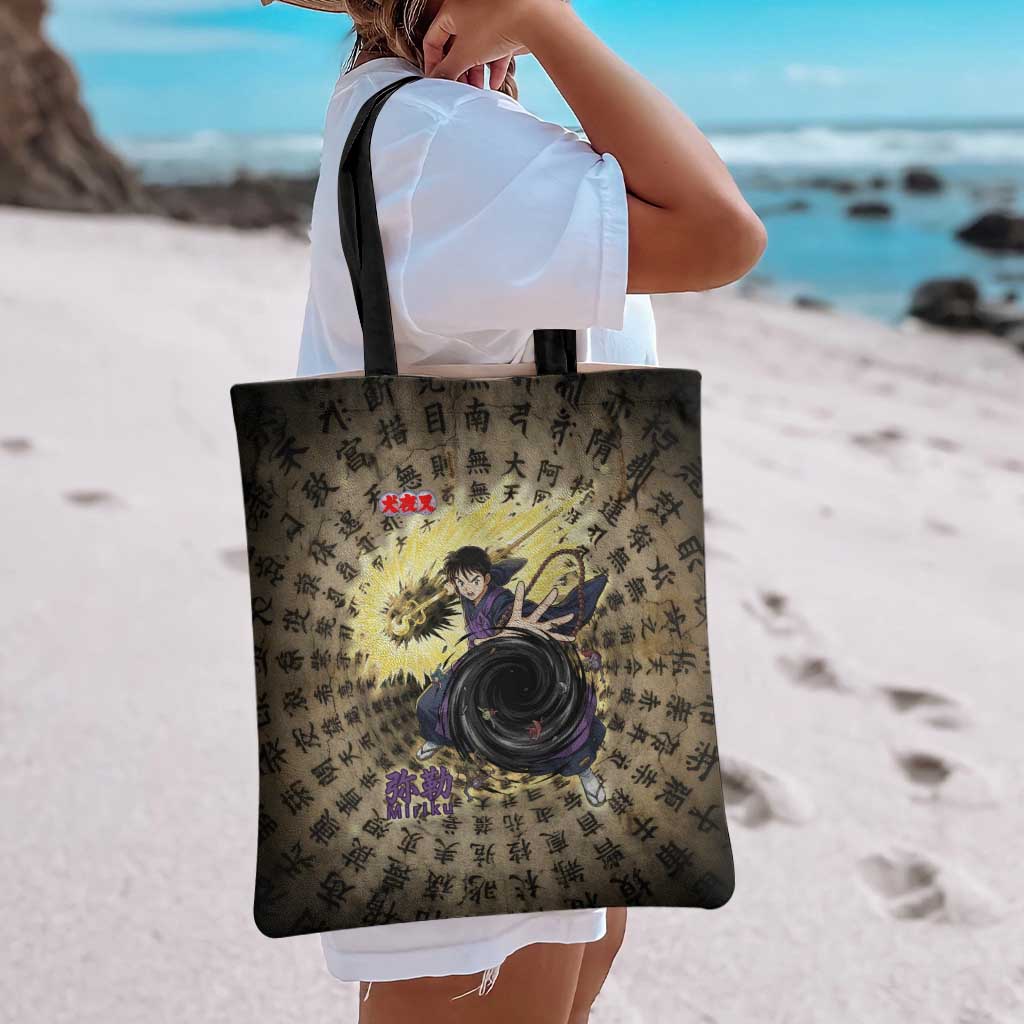 Miroku Inuyasha Series Tote Bag Cursed Monk Aesthetic with Sutra Script Background