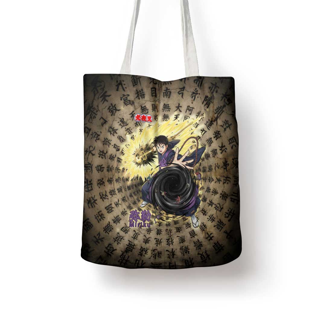 Miroku Inuyasha Series Tote Bag Cursed Monk Aesthetic with Sutra Script Background