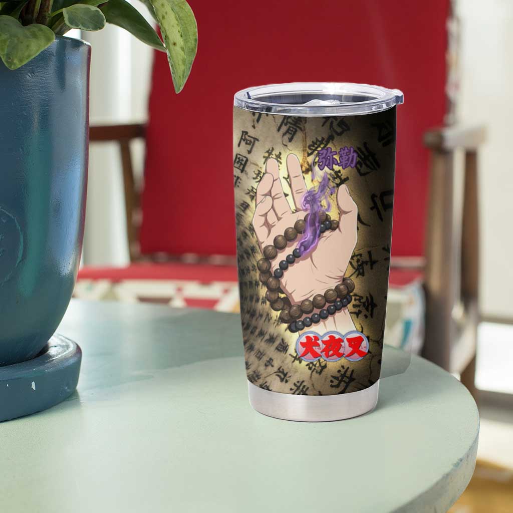Miroku Inuyasha Series Tumbler Cup Cursed Monk Aesthetic with Sutra Script Background