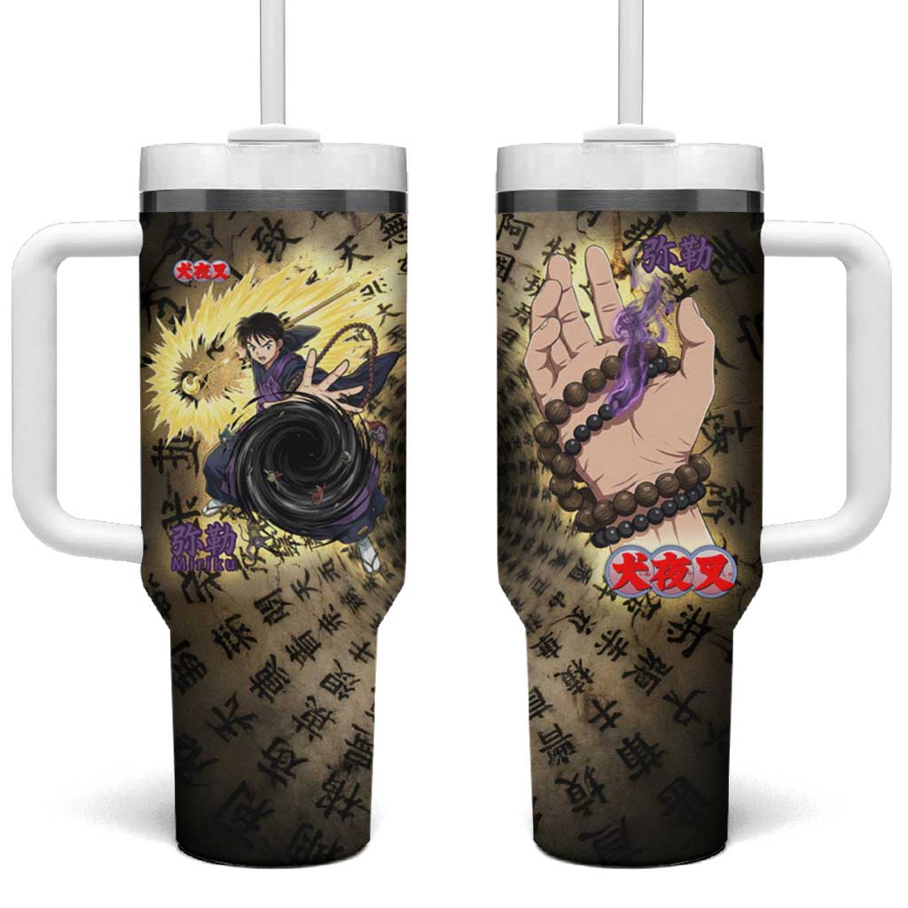 Miroku Inuyasha Series Tumbler With Handle Cursed Monk Aesthetic with Sutra Script Background