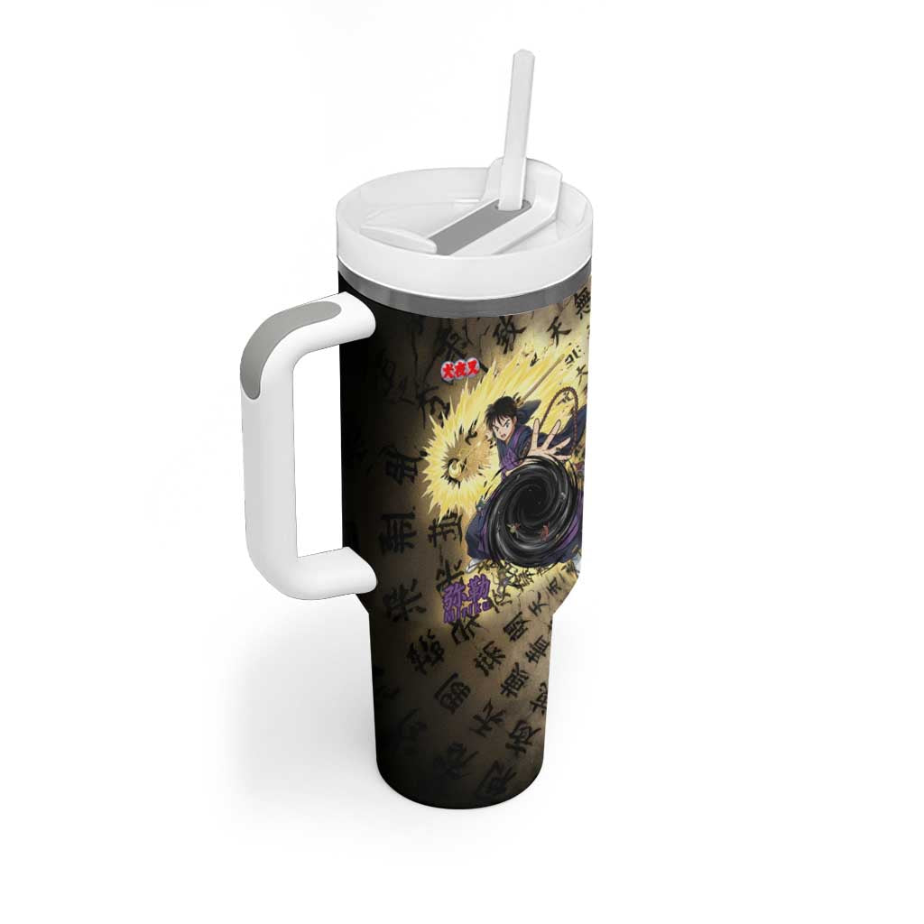 Miroku Inuyasha Series Tumbler With Handle Cursed Monk Aesthetic with Sutra Script Background