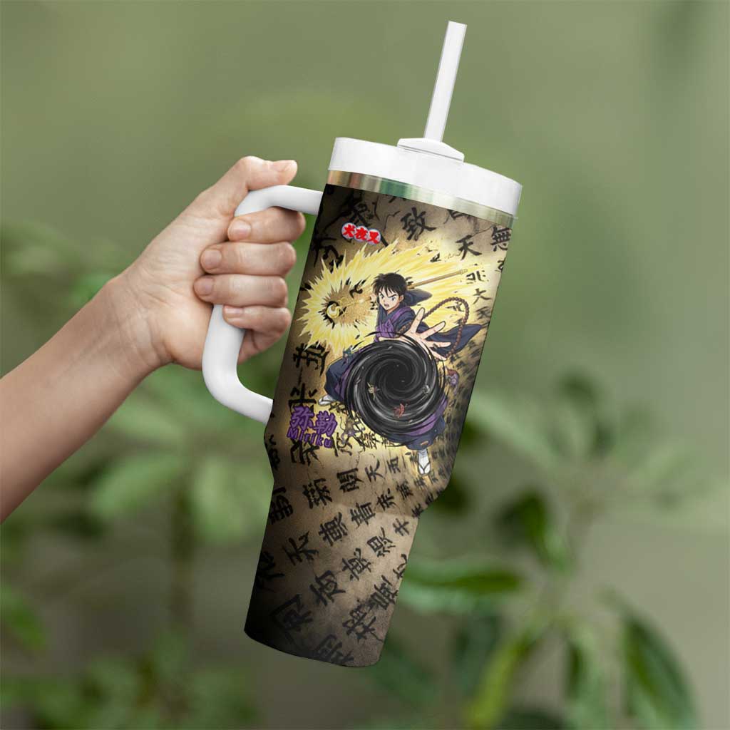 Miroku Inuyasha Series Tumbler With Handle Cursed Monk Aesthetic with Sutra Script Background