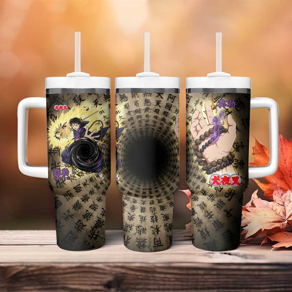 Miroku Inuyasha Series Tumbler With Handle Cursed Monk Aesthetic with Sutra Script Background