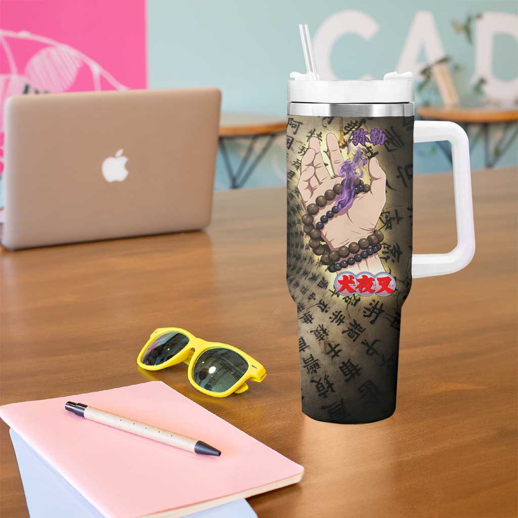 Miroku Inuyasha Series Tumbler With Handle Cursed Monk Aesthetic with Sutra Script Background