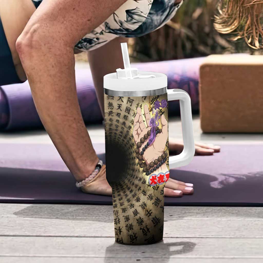 Miroku Inuyasha Series Tumbler With Handle Cursed Monk Aesthetic with Sutra Script Background