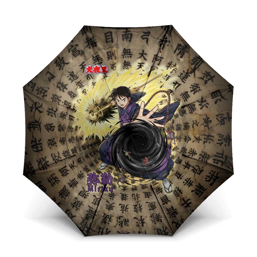 Miroku Inuyasha Series Umbrella Cursed Monk Aesthetic with Sutra Script Background