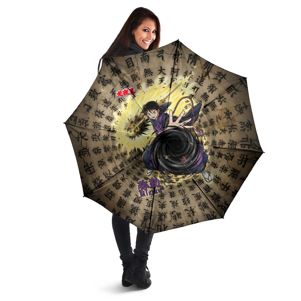 Miroku Inuyasha Series Umbrella Cursed Monk Aesthetic with Sutra Script Background