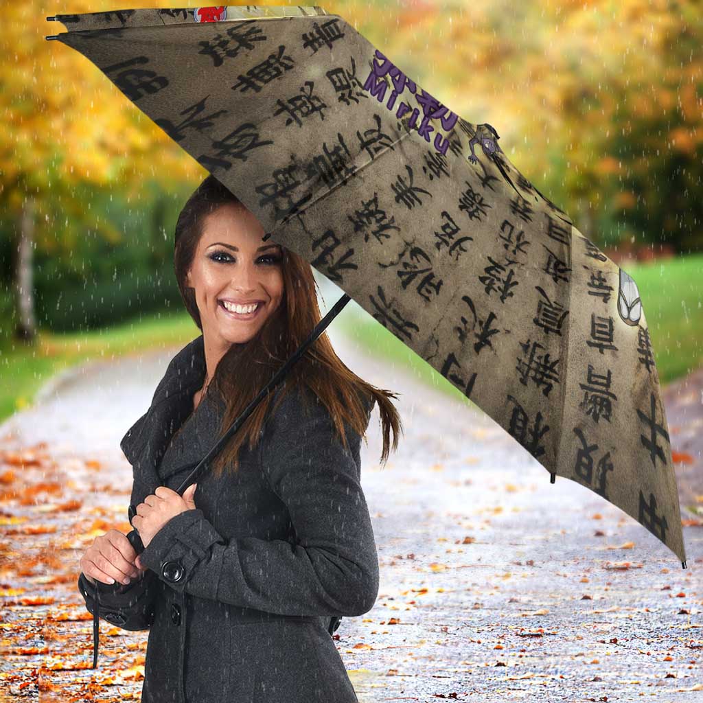 Miroku Inuyasha Series Umbrella Cursed Monk Aesthetic with Sutra Script Background